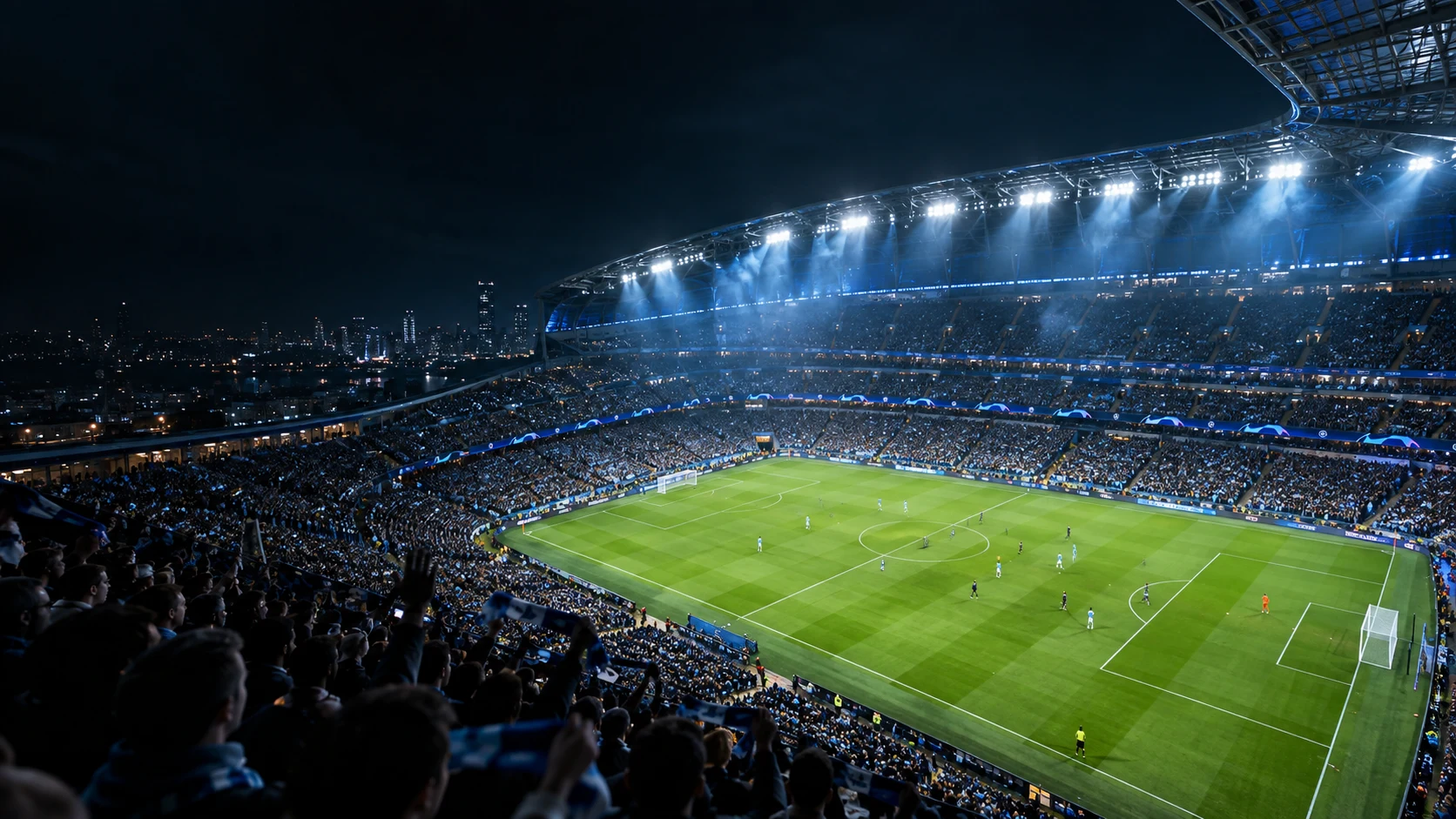 Ein Fußballstadion im Flutlicht